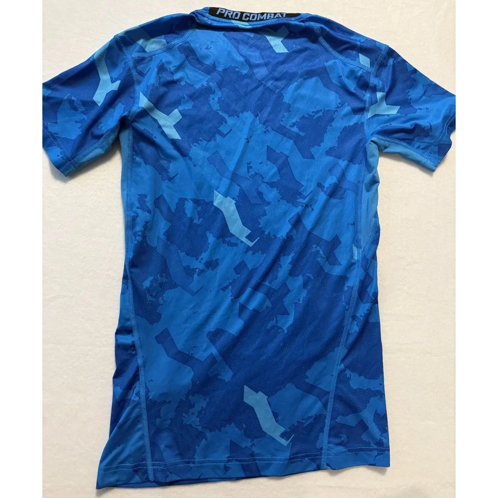 Nike Pro Combat Dri-Fit Compression T-shirt Blue Polyester Blend 543609-433 Sz M